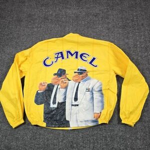 Vintage Camel Jacket Mens XL Yellow Tyvek Windbreaker Graphic Joe Camel 90s